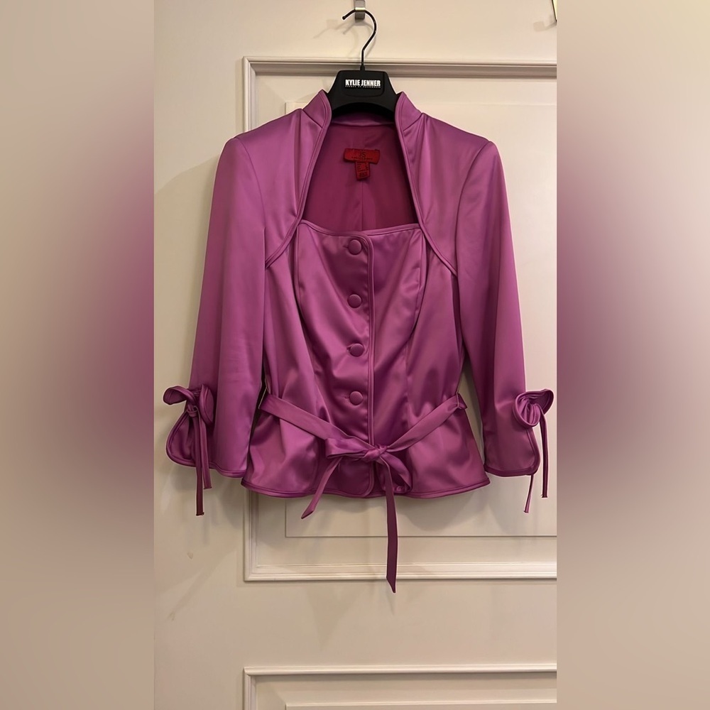 Js Collections Pink Peplum Blazer With Stand-Up Collar